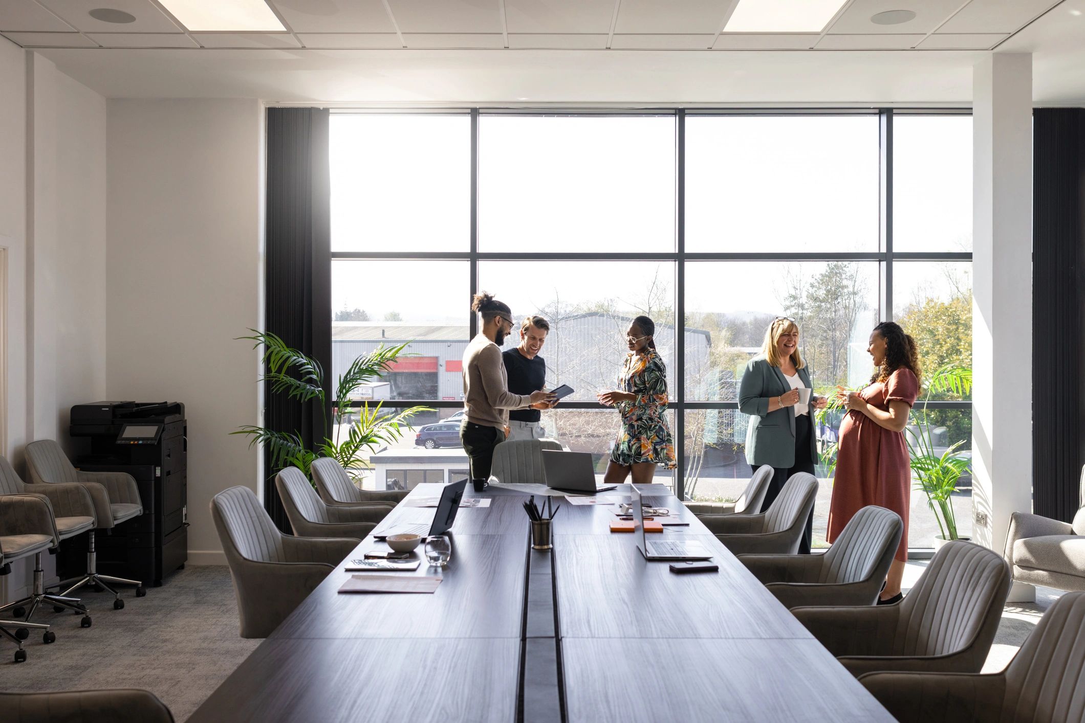 Property management team collaborating in a modern office